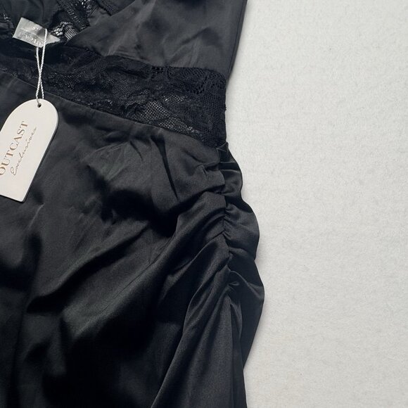 OUTCAST Women Satin Lace Jessica Mini Dress Sz XS Black Alluring Sleek Sexy 5-10 - Picture 8 of 16